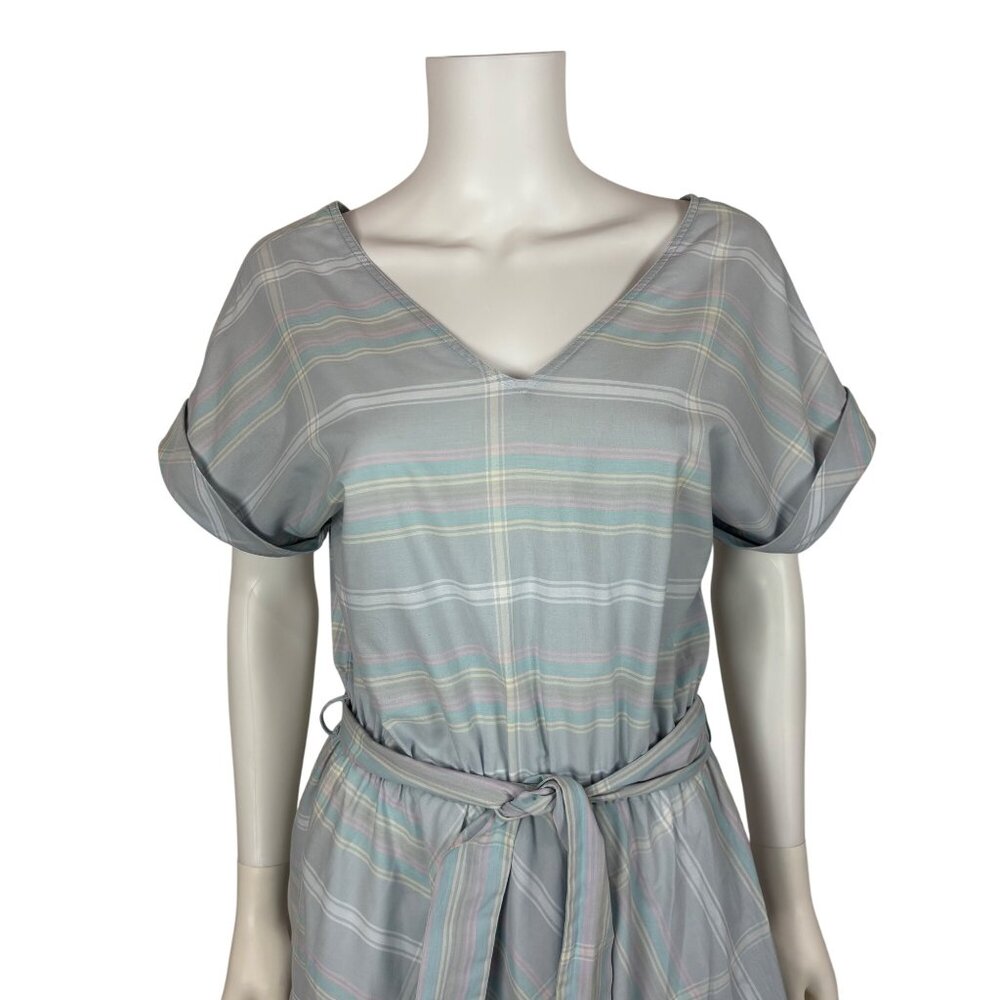 Vintage 80s Striped Dress Womens Large Blue Off The Shoulder Fit And Flare - Picture 4 of 11